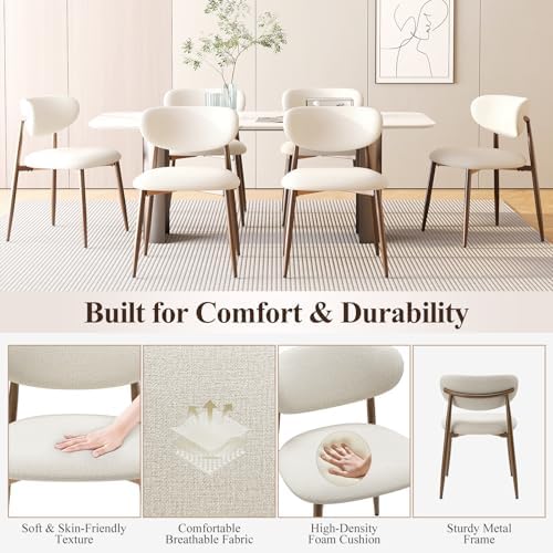 MALOL Upholstered Curved Back Dining Chairs Set of 6, Beige