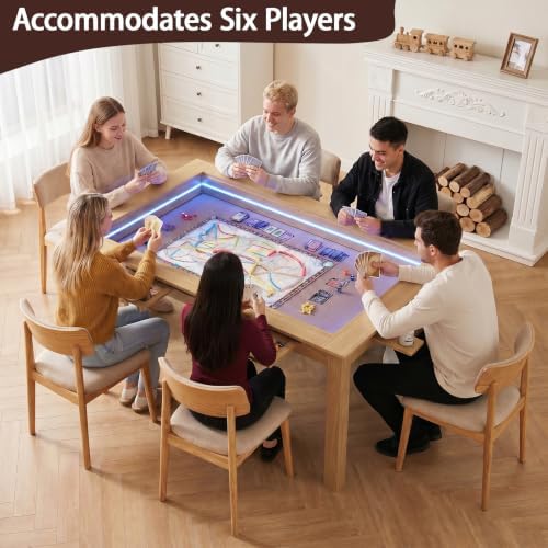 Board Game Table with Led Lights,63" Dining/Gaming Table, Oak