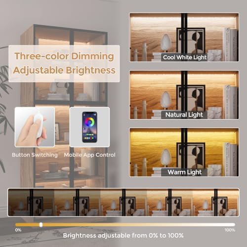 Mekminop Glass Display Cabinet with Lights and Shelves, Modern Display Case C...