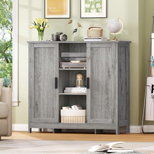 Iwell Storage Cabinet with 2 Doors and 4 Adjustable Shelves, Buffet Cabinet w...