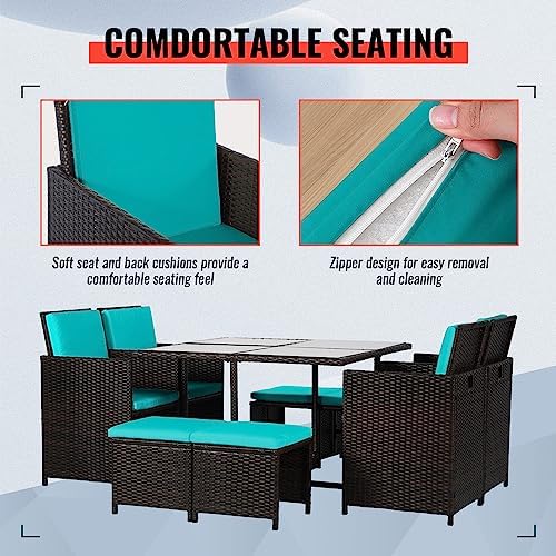 Patio Table and Chairs Set Outdoor Patio Furniture Set Patio Dining Sets 9 Pi...