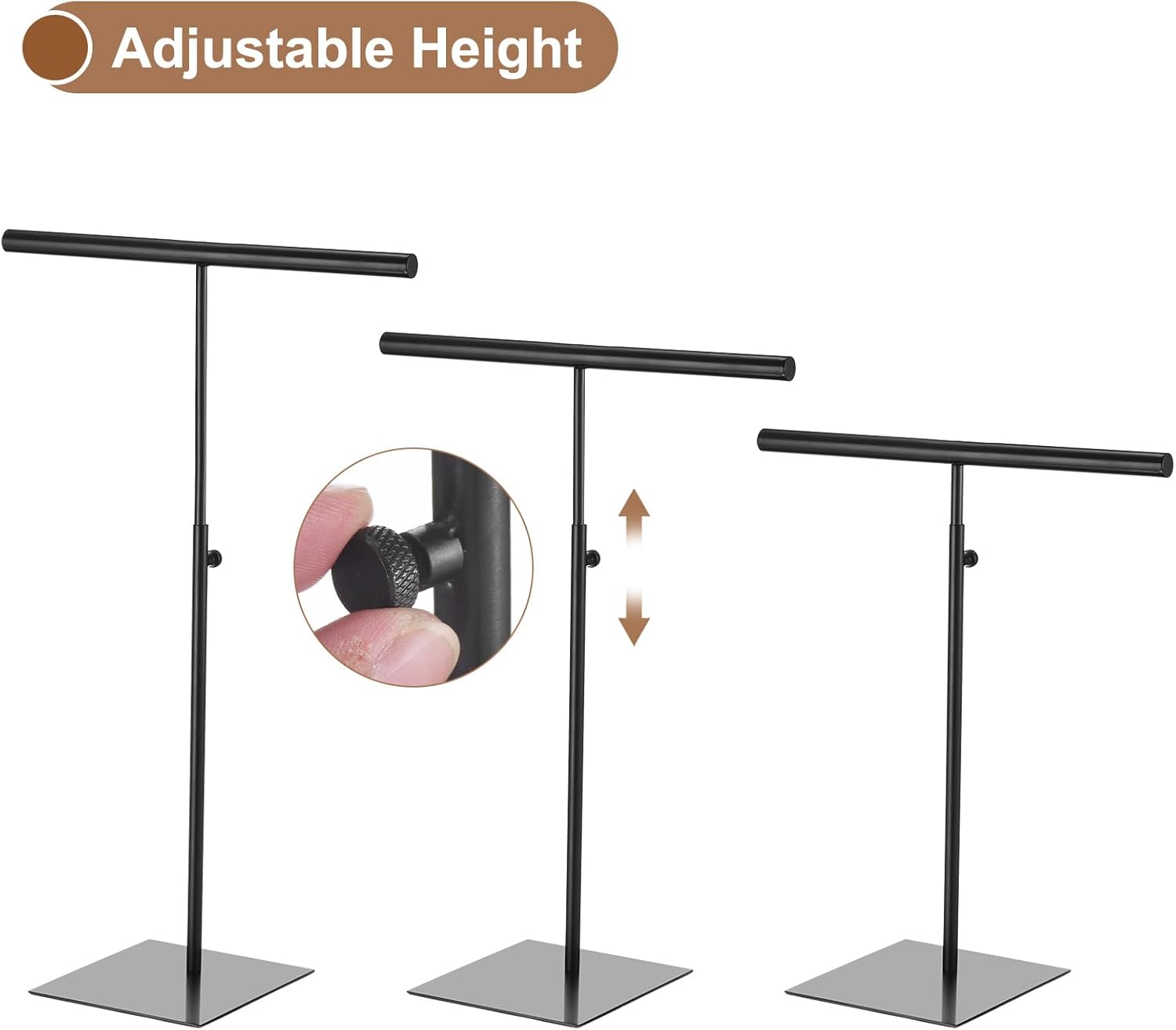 uxcell Necklace Display Stand Adjustable Height Jewelry Rack T Bar Tabletop Purse Holder for Home Boutique Store - Black