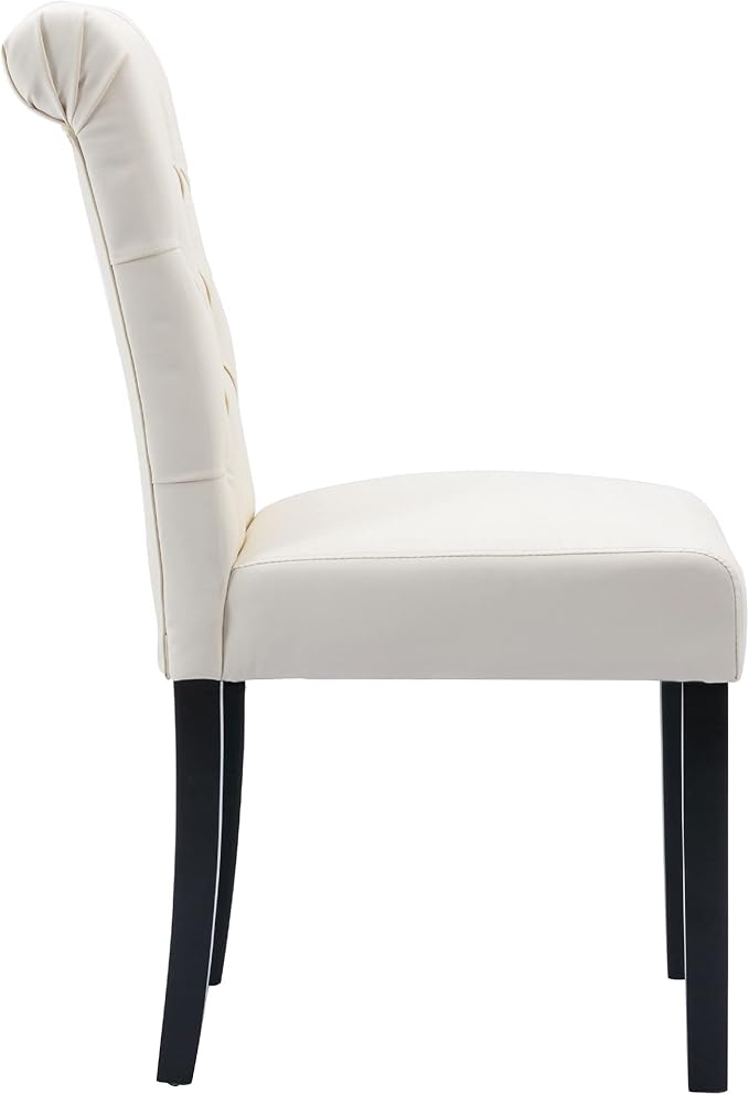 Faux Leather Dining Chairs Set of 8 Upholstered Dining Room Chairs Modern Tufted Accent Chairs Wooden Parsons Side Chairs for Home Kitchen Resturant, (Cream)