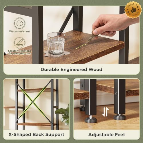 Huuger 5 Tier Bookshelf, 68'' Tall Bookcase, 14 Open Shelves, Rustic ...