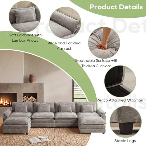 Oprisen 154" Modular Sectional Sofa, Comfy Deep Cloud Couch with Ottoman...