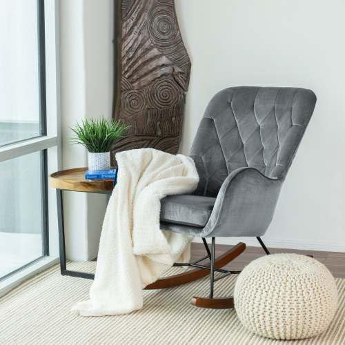 Upholstered Rocker, Mid Century Modern Gliding Accent Chair with Soft Foam Se...