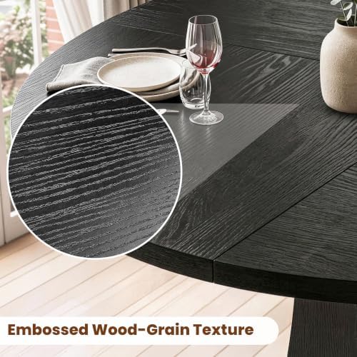 47-Inch Round Dining Table for 4-6, Sculptural Base, Black
