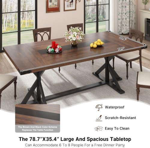 Hlivelood Dining Table for 6 8 People,Rectangular Kitchen Farmhouse Table W/W...