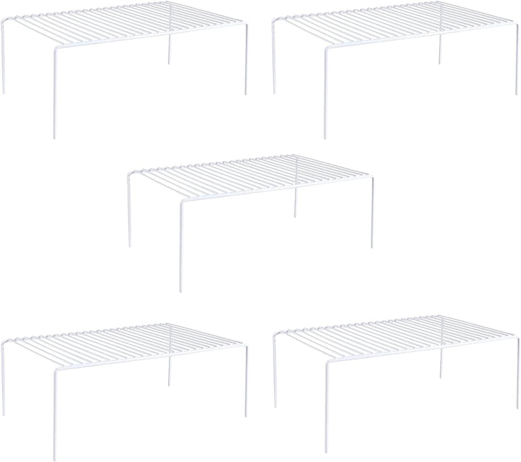 Kitchen Cabinet Shelf Organizer Set of 5, Large (15.7 x 9.4 inch) Metal Wire Pantry Storage Shelves, Dish Plate Racks for Cabinets, Freezer, Counter, Cupboard Organizers and Storage, White