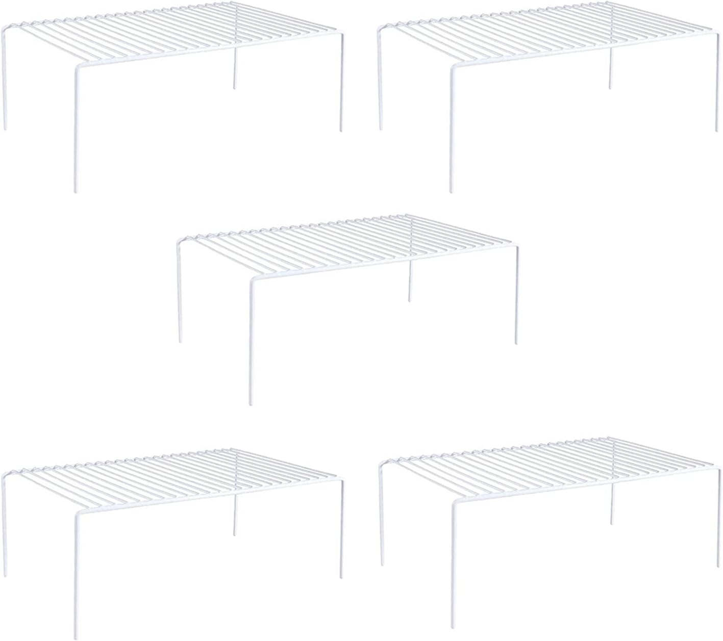 Kitchen Cabinet Shelf Organizer Set of 5, Large (15.7 x 9.4 inch) Metal Wire Pantry Storage Shelves, Dish Plate Racks for Cabinets, Freezer, Counter, Cupboard Organizers and Storage, White