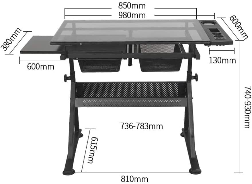 Height Adjustable Professional Drawing Desk, Glass Tabletop,Tiltable Craft Ta...