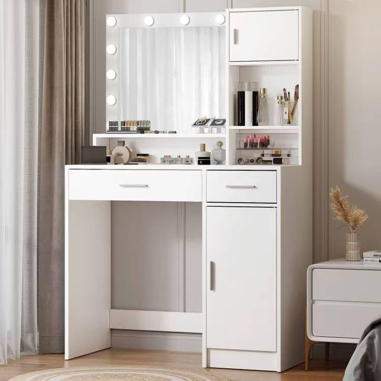 MIRROTOWEL Vanity Desk with Mirror and LED Light Strip,Dressing Table with La...