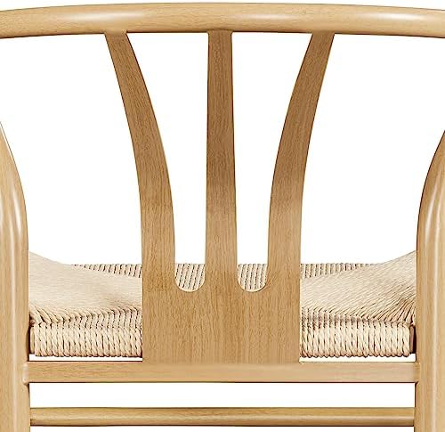 Yaheetech Dining Chairs Set of 4 Mid Century Modern Woven Chairs Wood Color