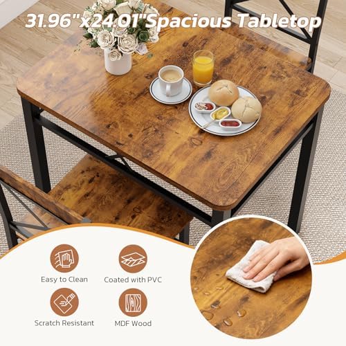 Zevemomo 3-Piece Dining Table Set, Dining Table for 2, Brown