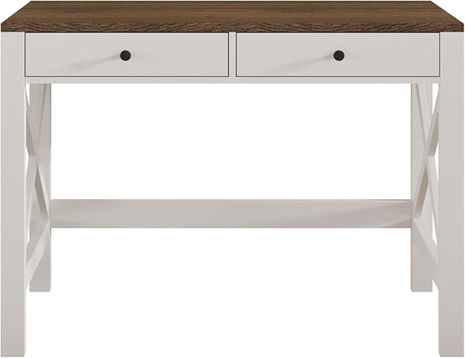 ChooChoo Farmhouse Desk 39" Computer Desk with Drawers, Small Study Writing Table with Stable X Frame for Home Office