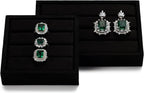 Oirlv 3 Slots Velvet Small Ring Organizer Earrings Trays Showcase Display Storage Insert Holder for Jewelry Box, Drawer, Dresser(Black,M)