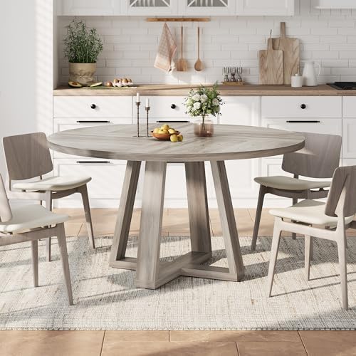 Garvee 47 inch Round Dining Table for 4-6 People, Wash Grey Kitchen Table