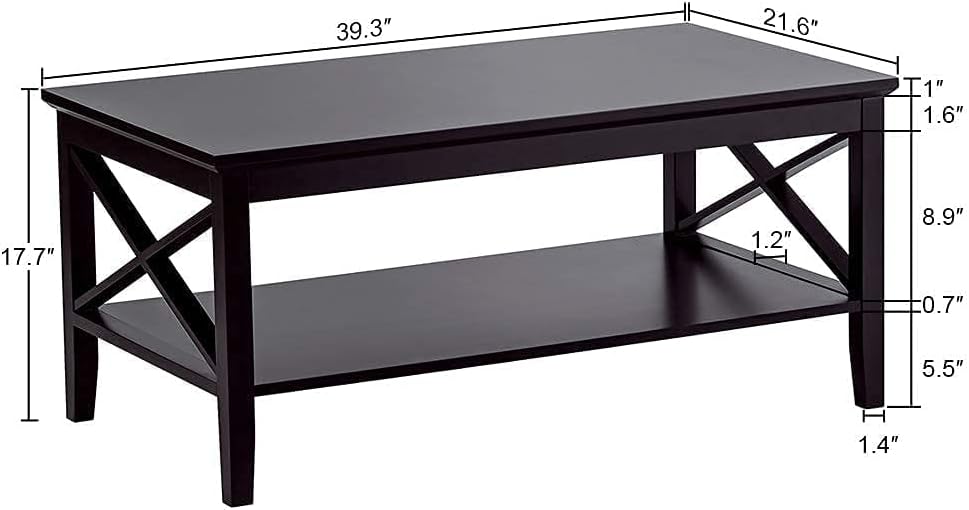 ChooChoo Oxford Coffee Table with Thicker Legs, Black Wood Coffee Table with ...