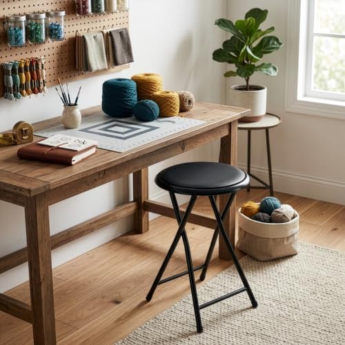 Lavish Home Portable Folding Stool with Backless Seat, Black, 18 Inch