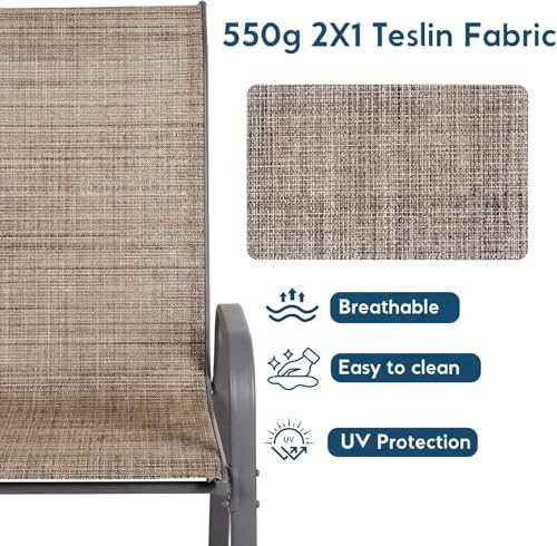 Arlopu 5 Pieces Outdoor Patio Dining Set, Glass Table and Textilene Chair