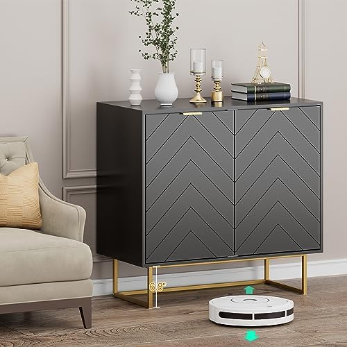 Modern Sideboard Buffet with Storage, Set of 2 Modular Cabinets, Black