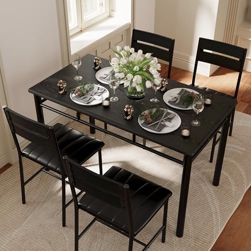 IRONCK Dining Table Set for 4, Black