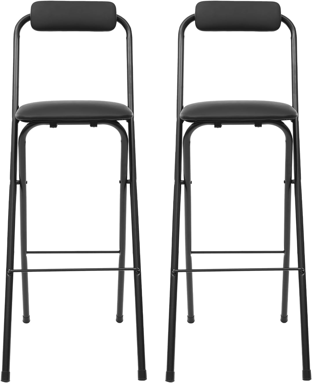 Folding Bar Stool with Back,29.53 in Tall PU Cushioned Padded Foldable Stool Chair, High Folding Bar Counter Chair for Cafe Shop Dining Room (2PCS Black)
