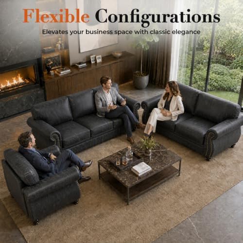 Couchus 88" W Living Room Furniture Sets, 3-Seater&Loveseat&Sing...
