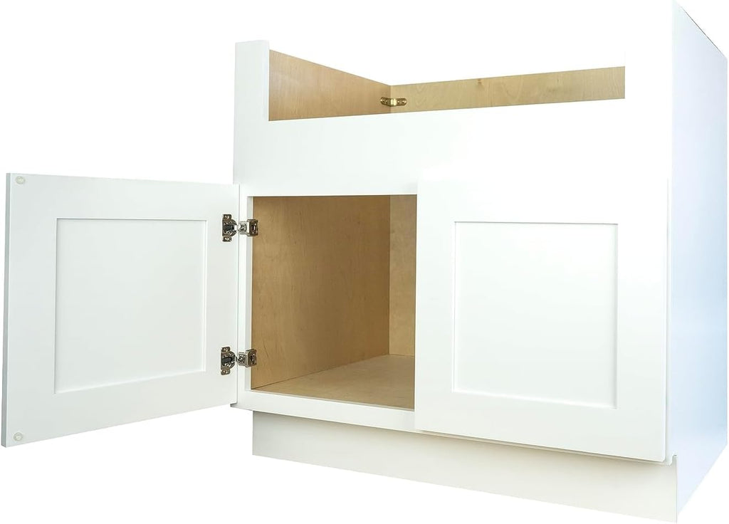 Hollywood Fabiani Design Farm Sink Base Kitchen Cabinet 36 in. W x 24 in. D x 34-1/2 in. H, Shaker White – Solid Wood Frame, 1/2-Inch Cabinet-Grade Plywood Box, Ready to Assemble