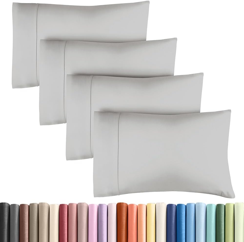 King Pillow Cases - 4 Pack - Super Soft Pillowcase Covers - Envelope Enclosure - Hotel Quality Pillow Protectors - Wrinkle Free, Shrink & Stain Resistant - Machine Washable - 20" x 40" (French Grey)