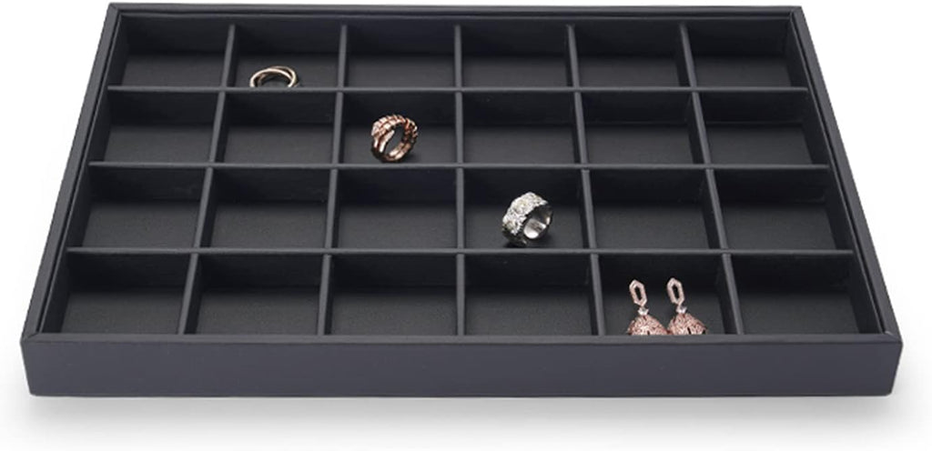 Stackable Jewelry Organizer Tray Premium PU Leather 24 Grid Jewelry Display Tray Trinket Earring Ring Organizer