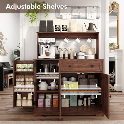 Wnutrees Farmhouse Coffee Bar Cabinet with Drawer, Kitchen Hutch Sideboard