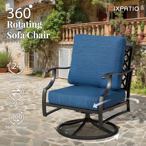 MIXPATIO, 2 Pack, Swivel Rocking Chairs, Metal, Peacock Blue | 31.5"D x ...