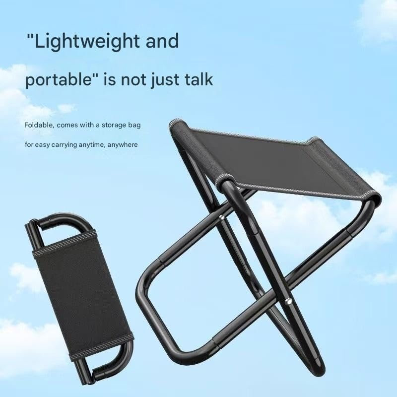 Portable Folding Backpack Stool – Compact Oxford Pocket Chair with Shoulder Strap for Camping, Fishing, Picnics – Carbon Steel Frame, 2 Sizes (Small 26×23×24cm / Large 31×23×29cm), Black/Khaki(Black,L