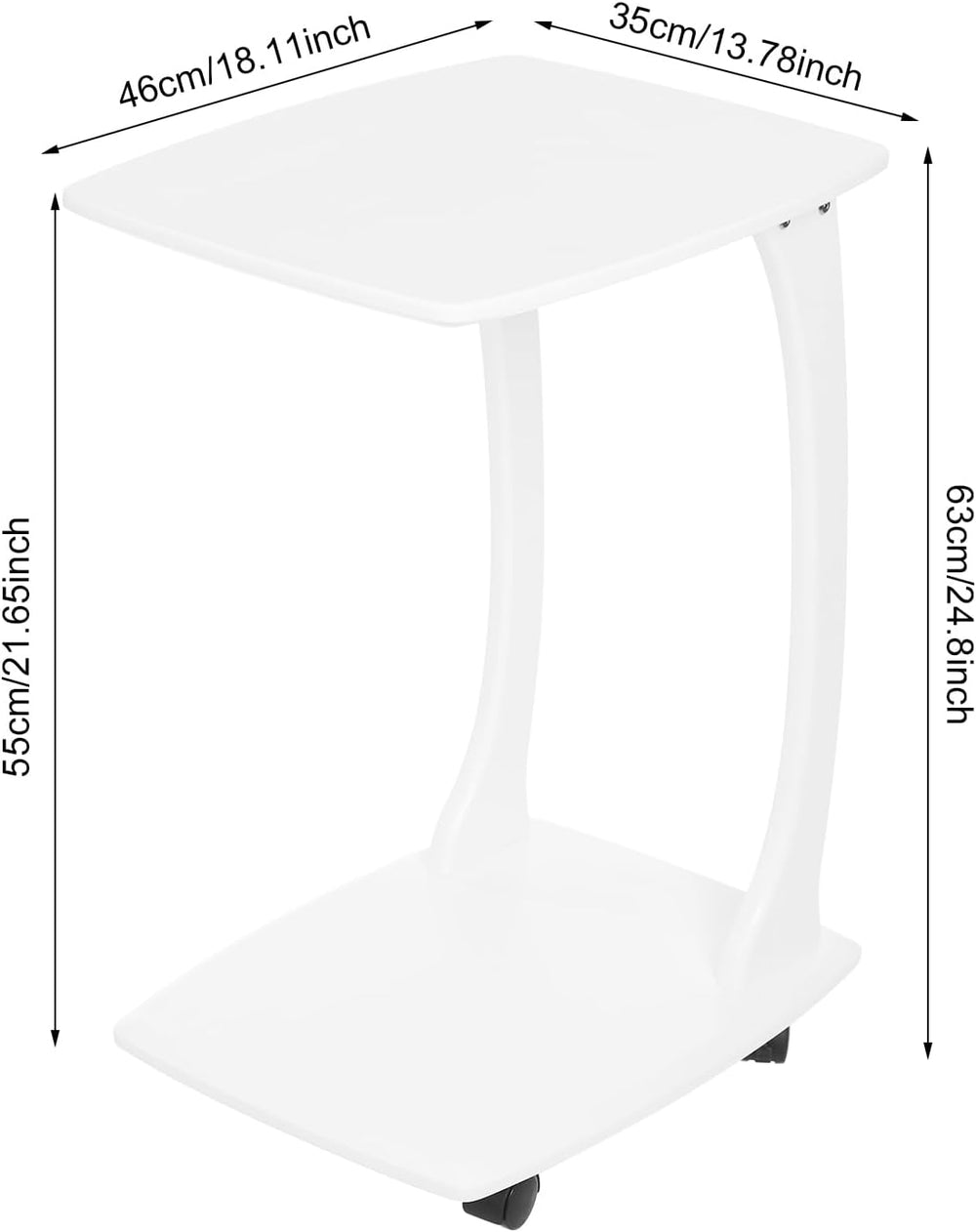 Solid Wood End Table, C-Shaped Side Table with Wheels, TV Tray Table, Couch T...