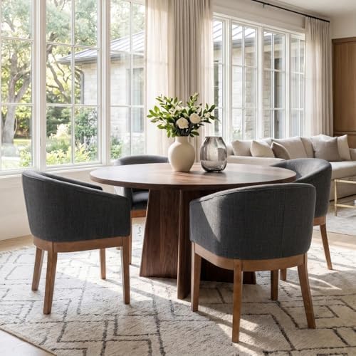 HNY Barrel Dining Chairs Set of 4, Mid Century Modern Upholstered Dining Chai...