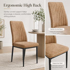 Dining Chairs Set of 4, Suede Upholstered Kitchen Chairs with Metal Legs, Modern Dining Room Chairs with Vertical Channel Backrest, Breathable Armless Chairs for Dining Room, Apartment (Brown, 4)