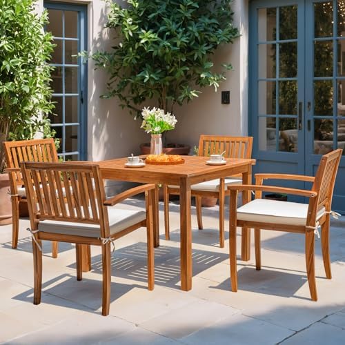 Flamaker 5 Pieces Outdoor Dining Set Acacia Wood Outdoor Table and Chairs