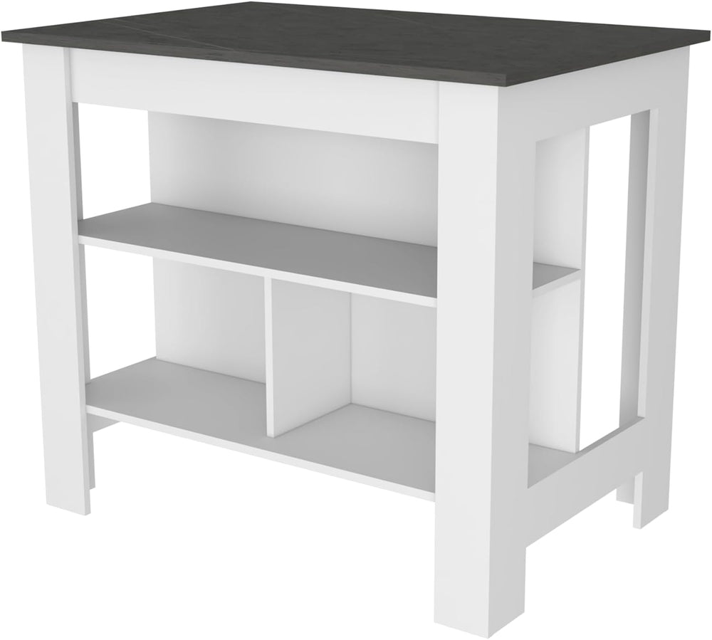 Kitchen Island with Three Concealed Shelves, Multicolor | Spacious top surfac...