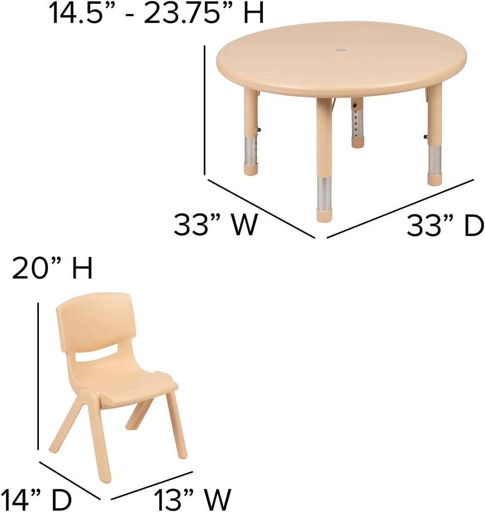 Flash Furniture 33 in Plastic Round Activity Table with 4 Chairs, Natural | H...