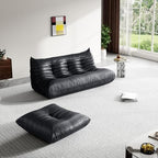 Foam Bean Bag Chairs for Adults,Big Faux Leather Bean Bag Lounger Couches, Modern Sofa,Floor Lazy Sponge Couch for Living Room Bedroom Dorm Office,Black