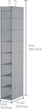 Whitmor Hanging Shoe Organizer, 8 Shelves-Hanging Closet Organizer, Hanging Shoe Rack for Small Closet, Hanging Shelves for Storage Shoes Clothes 11.5" D x 5.5" W x 41" H, Grey