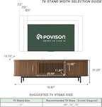 POVISON Fully-Assembled Sliding Tambour Door TV Stand, Mid Century Modern Sintered Stone TV Console, Wood Media Console for 70 Inch TV, Entertainment Center with Storage Cabinet(Walnut, 70.87")