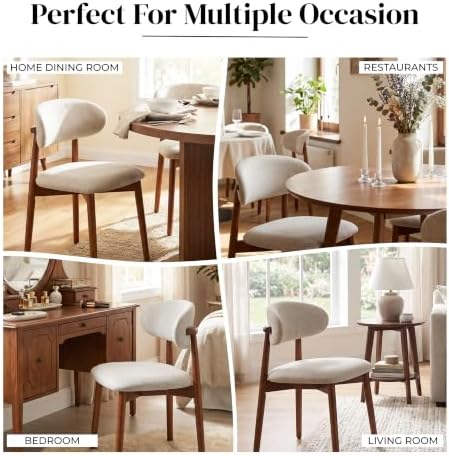 Dining Chairs Set of 4, Mid Century Modern Kitchen Chairs with Curve Back, Fa...