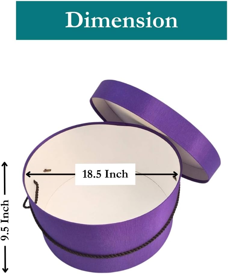 Sarah's Hat Boxes Classic Dark Purple Hat Box – 18.5" x 9.5" (Dia. x Ht.) Handmade in USA – Odorless Non-Toxic Adhesive, Cording Handle – Premium Storage for Hats & Accessories