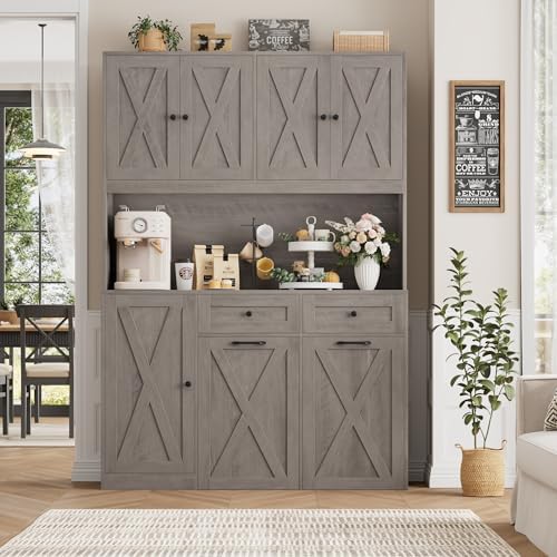 HOSTACK 71" Kitchen Pantry with 12.5 Gallon Double Trash Can Cabinet, Gr...