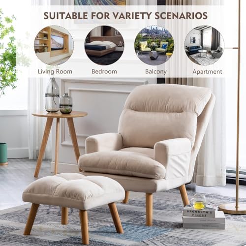 CANMOV Modern Accent Chair with Ottoman Set of 2, Soft Fabric Armchair with A...