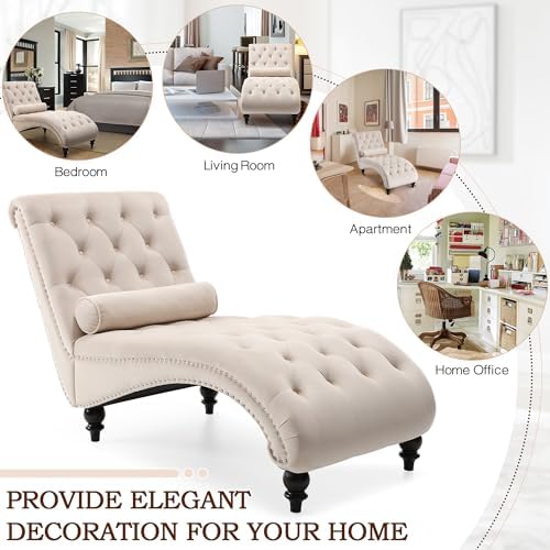 SLEERWAY Chaise Lounge Chair Indoor, Modern Velvet Upholstered Sofa with Soli...