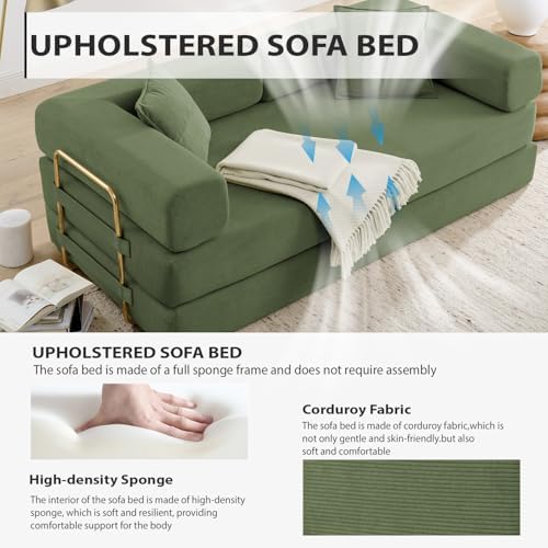 4-in-1 Folding Convertible Sofa Bed, 78 Inch Oversized Corduroy Upholstered C...
