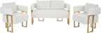 Loveseat Sofa and 2 Modern Accent Chairs no Wheels, Living Room Side Chairs with Golden Metal Legs, Barrel Soft TeddyUpholstered Reading Armchairs for OfficeStudyReception RoomBedroomLounge,White